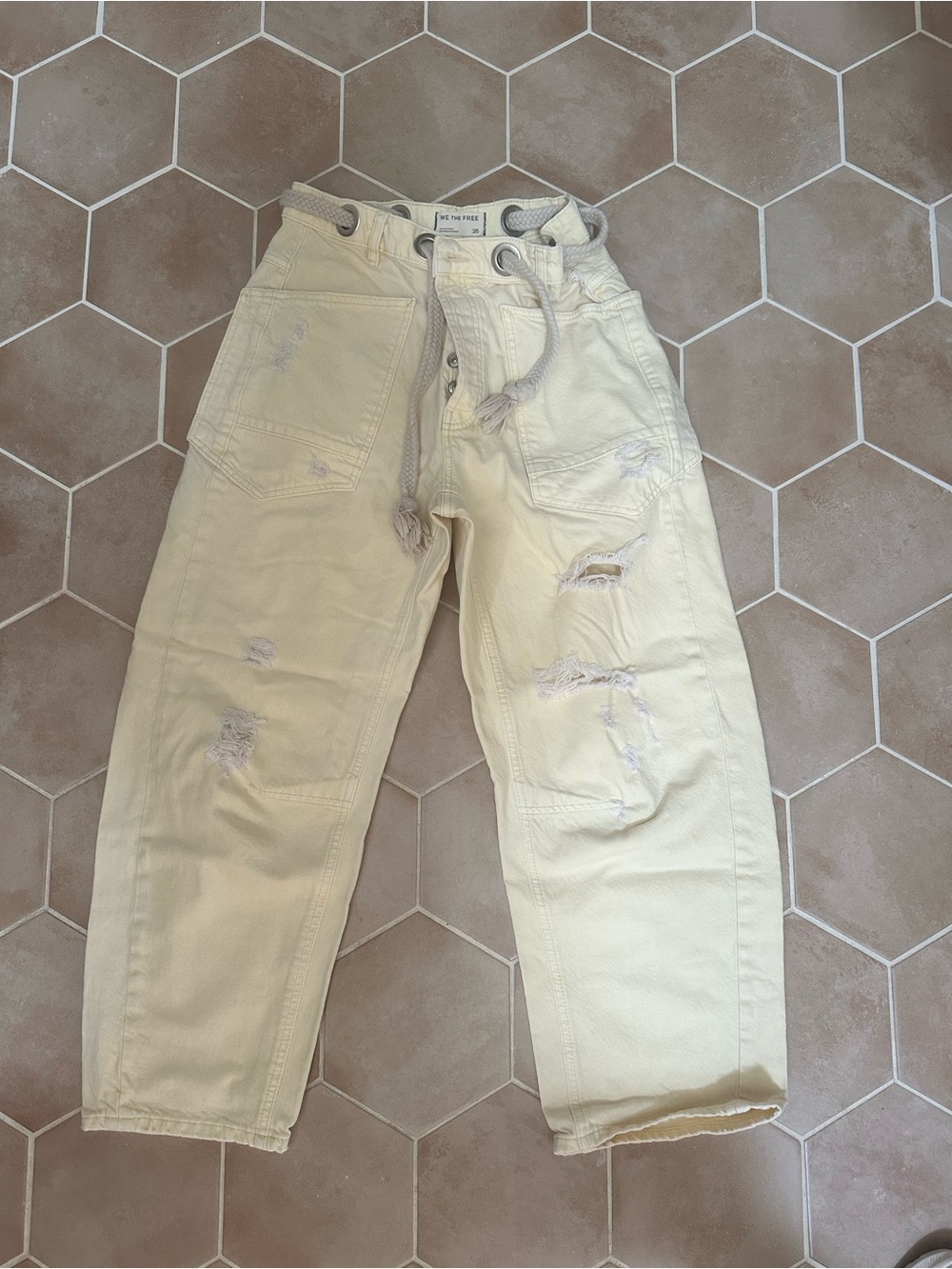 We The Free Cream Distressed Relaxed Jeans